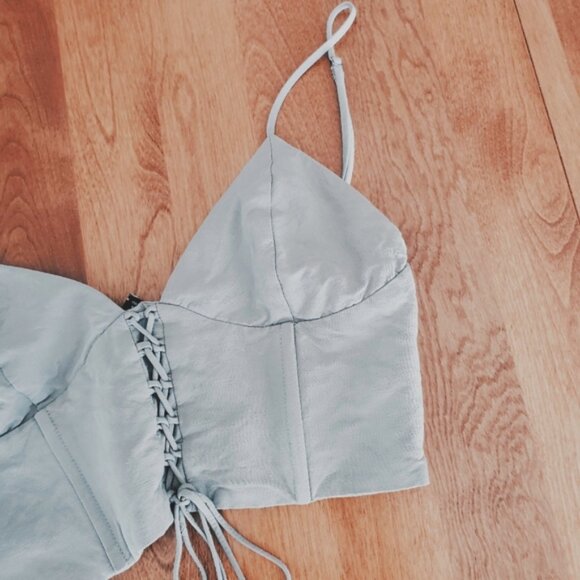 Linen Zara Cropped Wireless Corset Pleated Top- M (SMALL FIT) - Picture 10 of 15